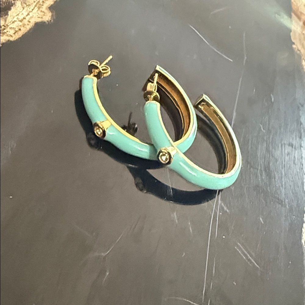 Aqua Enamel Hoop Earrings Brand New Hoops